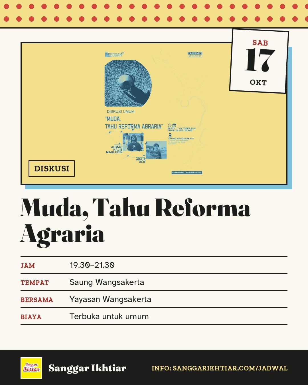 Muda, Tahu Reforma Agraria — Sabtu, 17 Oktober 2026